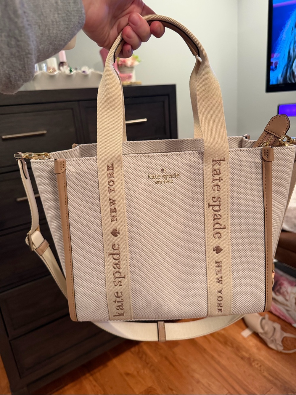 kate spade Cream Canvas Tote with Tan Trim